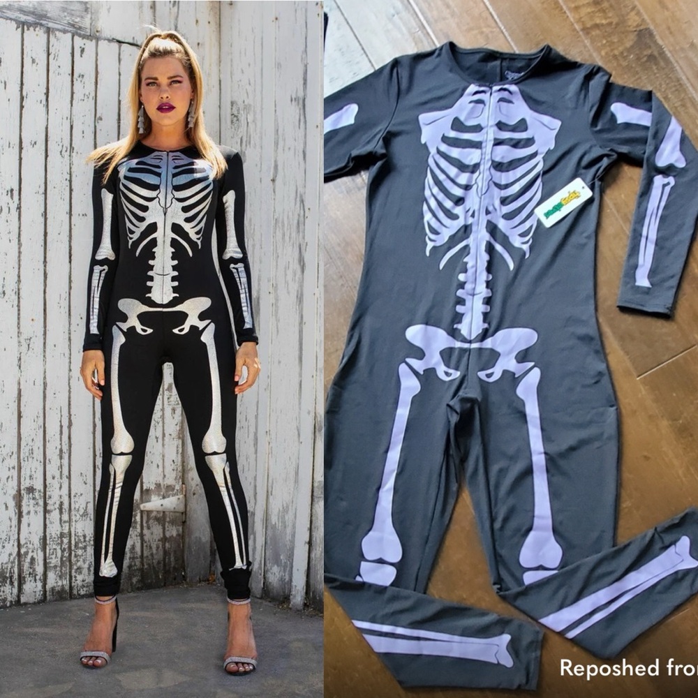 TIPSY ELVES SKELETON BODYSUIT BLACK & PURPLE SZ Halloween Plus XXL